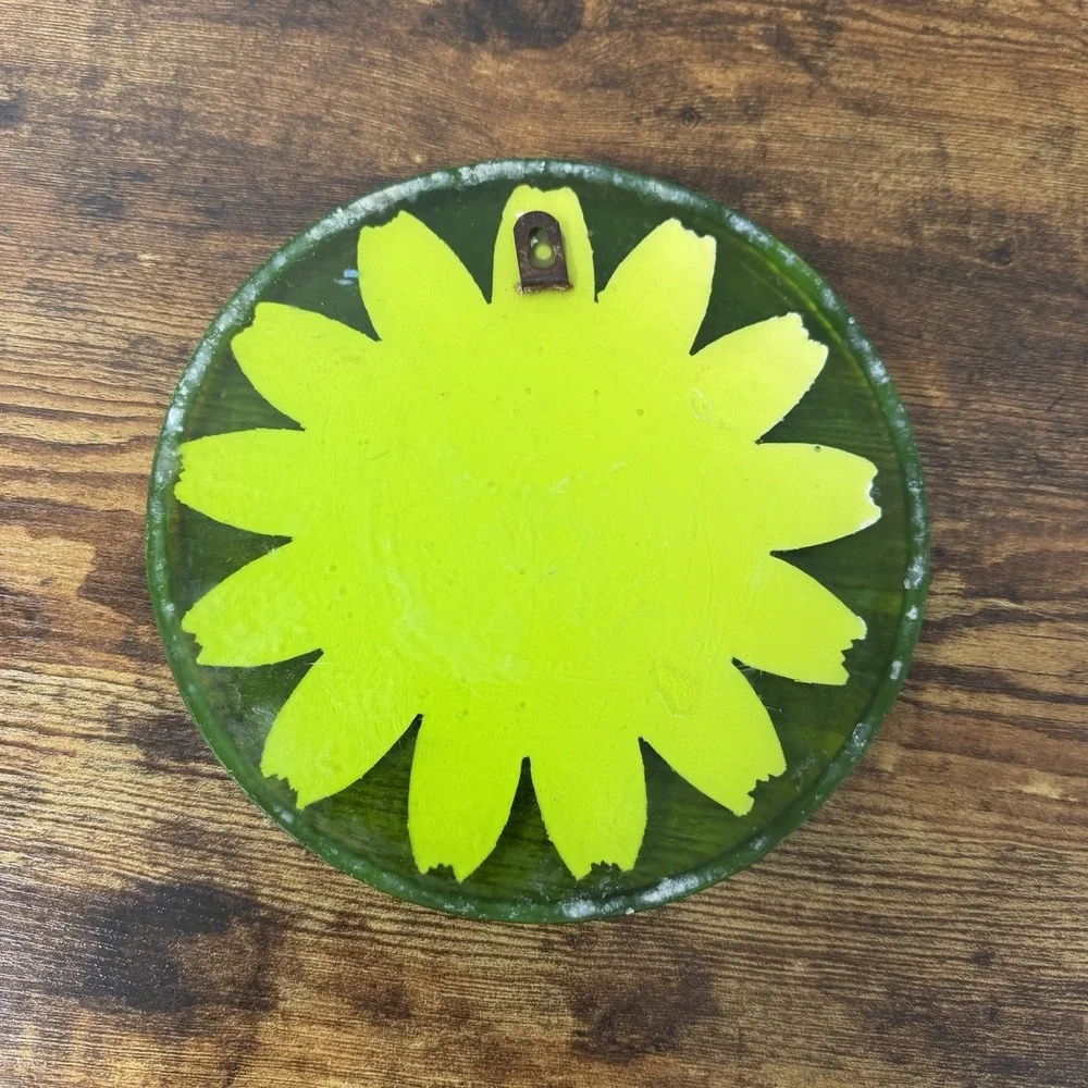 Resin Lucite 1960's Hanging Trivet Hot Plate Green White Daisy Mod Kitschy